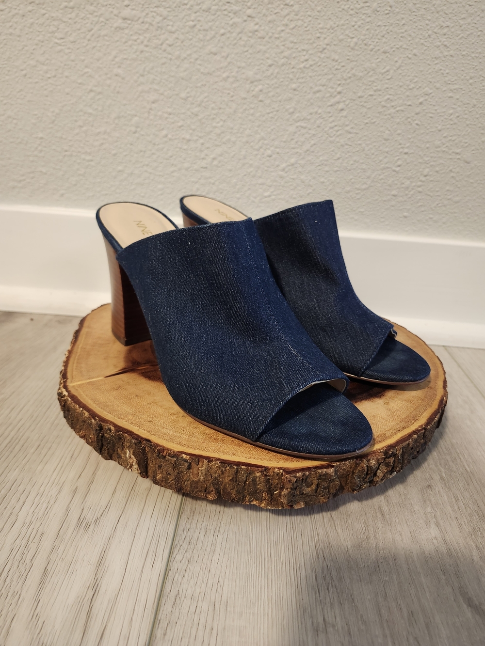 Nine West Dark Blue Denim Open-Toe Mule Heels